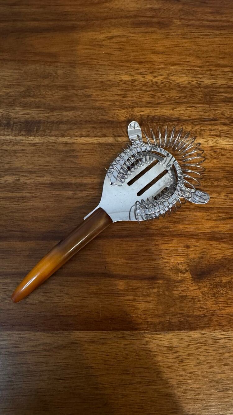 Vintage Tortoiseshell Bakelite Cocktail Strainer – 7.5”